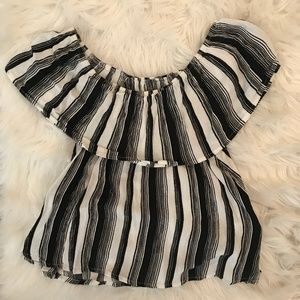 Black + White Off the Shoulder Crop Top